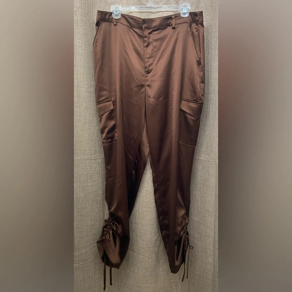 Satin Brown Cargo Pants - Picture 2 of 9